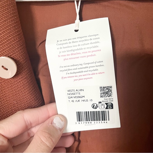 NWT Sezane Alvin Jacket Hazelnut Sz 42 (US XL) - Picture 5 of 8